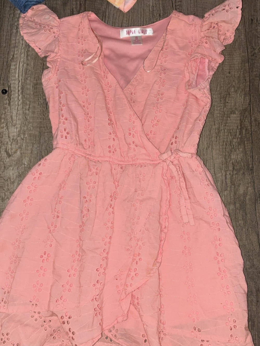 Japna Pink Eyelet Wrap Dress with Flutter Sleeves